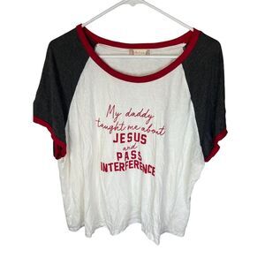 Altar'd State Women's XL Raglan T-Shirt 'My Daddy Taught Me' White